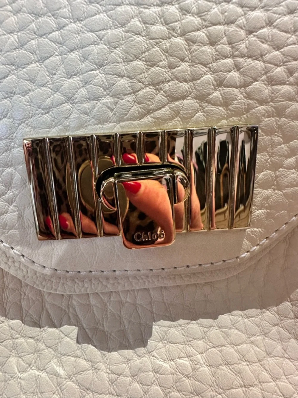 Chloe Cream Leather Shoulder Bag with Gold Chain